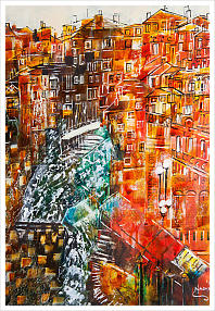 Italian-Canal-Side-Mixed Media & Collage 22 x 15 in
