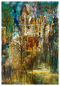 Chateau d'Oigny Acrylic Collage 22 x 15