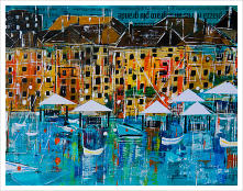 Harbour Lights Acrylic Collage 12 x 15